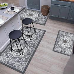 3 Piece Non Slip Kitchen Floor Mat Set, Easy to Clean Bohemian Kitchen Rug Set with Runner for Kitchen Hallway Laundry Room Door Office Sink