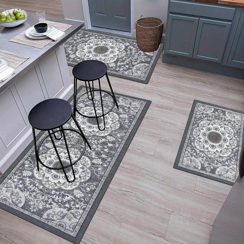 3 Piece Non Slip Kitchen Floor Mat Set, Easy to Clean Bohemian Kitchen Rug Set with Runner for Kitchen Hallway Laundry Room Door Office Sink