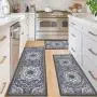 3 Piece Non Slip Kitchen Floor Mat Set, Easy to Clean Bohemian Kitchen Rug Set with Runner for Kitchen Hallway Laundry Room Door Office Sink