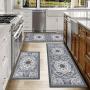 3 Piece Non Slip Kitchen Floor Mat Set, Easy to Clean Bohemian Kitchen Rug Set with Runner for Kitchen Hallway Laundry Room Door Office Sink