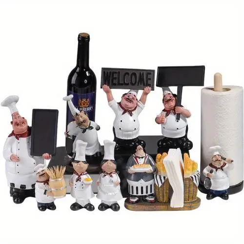 Chic europäischer Küchenchef-Themen Wein- und Papiertowelhalter mit Nachrichtenboard – Perfekt für Küche, Café oder Bar Dekoration