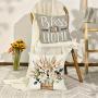 4 PCS Eucalyptus Leaf Throw Pillow Covers - White Gray Farmhouse Style Covers, 45x45 cm/ 18x18 inches, Durable Outdoor/ Indoor Decor, Soft and Stylish, No Pillow Fillers - Suitable for Sofa and Chair Decoration