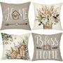 4 PCS Eucalyptus Leaf Throw Pillow Covers - White Gray Farmhouse Style Covers, 45x45 cm/ 18x18 inches, Durable Outdoor/ Indoor Decor, Soft and Stylish, No Pillow Fillers - Suitable for Sofa and Chair Decoration