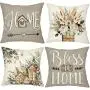 4 PCS Eucalyptus Leaf Throw Pillow Covers - White Gray Farmhouse Style Covers, 45x45 cm/ 18x18 inches, Durable Outdoor/ Indoor Decor, Soft and Stylish, No Pillow Fillers - Suitable for Sofa and Chair Decoration