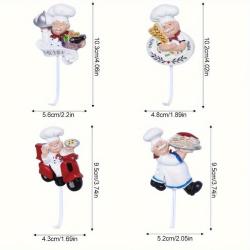 [Contemporary Resin Chef Decor] 4pcs French Chef Figurine Wall Decor Hooks Set, Contemporary Style Resin Chef Wall Hooks, Easy Install Adhesive Wall Mount Utility Hooks for Home, Kitchen, Garden, Garage Organization