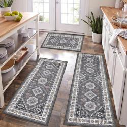 Boho Kitchen Mat Sets 3pcs with Runner Non Slip Kitchen Rugs and Mats Washable Kitchen Mats for Floor Thick Kitchen Floor Mat Mat Runner Rugs for Hallway Laundry Holiday Decor