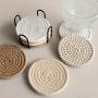 Polyester Absorbent Coasters - 4-Piece Set, Fabric Drink Mats with Decorative Non-Woven Backing for Home, Bar, Coffee Table Decor, Housewarming Gift