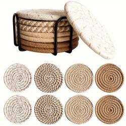 Polyester Absorbent Coasters - 4-Piece Set, Fabric Drink Mats with Decorative Non-Woven Backing for Home, Bar, Coffee Table Decor, Housewarming Gift