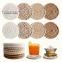 Polyester Absorbent Coasters - 4-Piece Set, Fabric Drink Mats with Decorative Non-Woven Backing for Home, Bar, Coffee Table Decor, Housewarming Gift