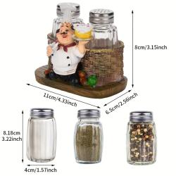 Super Cool Salt and Pepper Bottle with Chef Statue Holder & Resin Spice Jar Holder - Food-Safe Resin Kitchen Decor, Rugby, Hot Dogs & Superhero-Themed, Perfect for Restaurants & Home Fashion