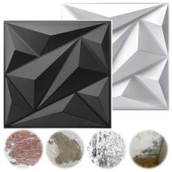 [Black/White Accent Wall Stickers] 50/100pcs PVC Accent Textured Wall Panels 30x30cm 3D Wall Panels in Diamond Design Black/White Self-Adhesive Tile 3D Wall Sticker for Living Room Gaming Room TV Background