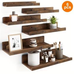 6pcs Floating Shelves, 6 Different Size, Wall Mounted Shelves For Home Decor, Meet Your Different Storage Needs And Help You Save Space, Shelves For Living Room, Bedroom, Bathroom, Kitchen (Brown), Valentine'S Day Decor