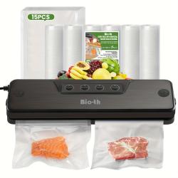 [Automatic Vacuum Sealer] 15pcs Automatic Vacuum Sealing Machine - Compact Food Sealer for Dry and Humid Storage - 1 Bonus Fresh-keeping Bag
