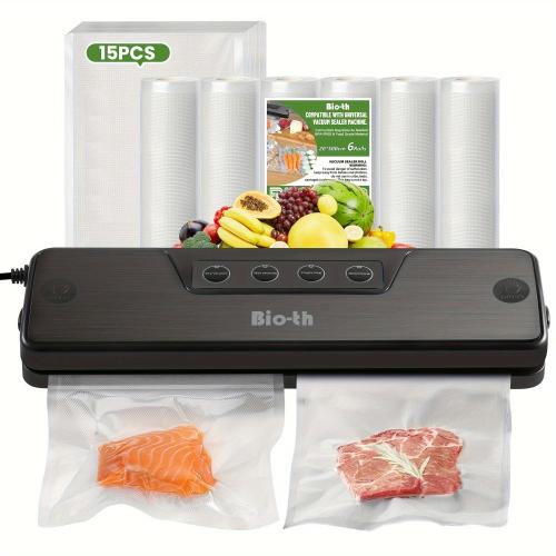 [Automatic Vacuum Sealer] 15pcs Automatic Vacuum Sealing Machine - Compact Food Sealer for Dry and Humid Storage - 1 Bonus Fresh-keeping Bag