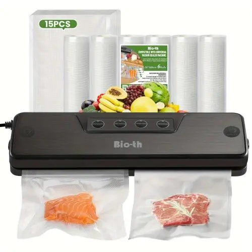 [Machine à sceller sous vide automatique] 15 pièces - Machine de scellage sous vide compacte pour stockage de denrées alimentaires sèches et humides - 1 sac bonus de conservation fraîche.