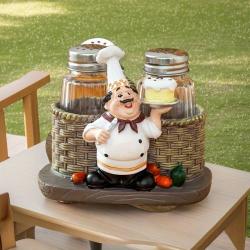 Super Cool Salt and Pepper Bottle with Chef Statue Holder & Resin Spice Jar Holder - Food-Safe Resin Kitchen Decor, Rugby, Hot Dogs & Superhero-Themed, Perfect for Restaurants & Home Fashion