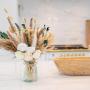 65pcs Artificial Rose Bouquet with Pampas Grass & Baby’s Breath – Elegant White Roses, Beige & Brown Dried Flowers for Home Decor, Wedding Centerpiece, Valentine’s Gift Set, Party Arrangement
