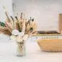 65pcs Artificial Rose Bouquet with Pampas Grass & Baby’s Breath – Elegant White Roses, Beige & Brown Dried Flowers for Home Decor, Wedding Centerpiece, Valentine’s Gift Set, Party Arrangement