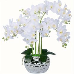 9-Head Lifelike Artificial Orchid Flowers, Plastic Phalaenopsis Plant for Anniversary, Wedding, Engagement, Home Decor - No Container Included