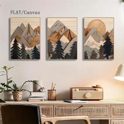 3pcs Wooden Mountain Landscape Canvas Prints - Waterproof Forest Art Wall Decor for Home, Office, and Dormitory, Pine Wood Frame, Indoor/Outdoor Use, Mountain Wall Ar