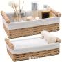 2pcs Vintage Rattan Shelf Baskets Set, Multipurpose Decorative Storage Bins with Liners and Handles, Ideal for Bathroom, Home Decor, and Spa Organization