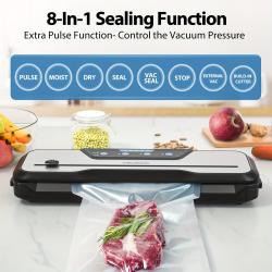 Beelicious 50% Compact Vacuum Sealer Machine - Automatic Air Sealing System with Build-In Cutter, Moist Mode, Air Suction Hose, LED Indicator, Quiet, Starter Kit, Sous Vide