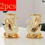 2pcs Ceramic Elegant Swan Vase Centerpieces, Vintage Style Cylindrical Home Decor, No Power Required, Battery-Free
