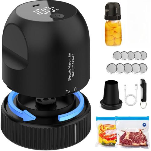 [Automatic Vacuum Sealer] 3 In 1 Electric Mason Jar Vacuum Sealer - Automatic Vacuum Pump With One-Touch Operation - Leak-Proof Seal For Regular And Wide-Mouth Canning Jar, Portable Food Saver For Freezer Dried Food Storage, Kitchen Tools