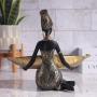[African | Elegant] Golden-Leaf Elegant African Figurine Resin Tray Decor | Cultural Artwork, Handcrafted Look, Ideal for Home or Office Desktop | Versatile Indoor/Outdoor Use, Decorative Tray