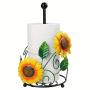 [Elegant Sunflower Holder] Black Yellow Elegant Sunflower Metal Tissue Holder - Decorative Kitchen & Bathroom Roll Paper Rack with Fresh Wrap Storage, Non-Food Safe, Sunflower Bathroom Decor