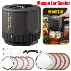 Electric Mason Jar Vacuum Sealer, Compatible with Wide and Regular Mouth Mason Jars, Used for Storing Dry Goods, including 5 Wide Mouth and 5 Regular Mouth Mason Jar Lids - Black