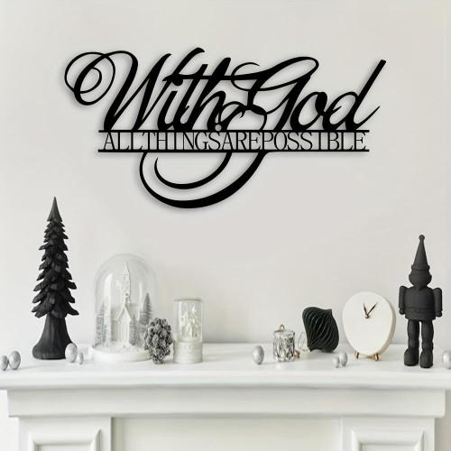 [Christian Metal Sign] 1pc Metal Wall Signs, Anything Is Possible With God - Scripture Signs, Christian Words, Farmhouse Decoration
