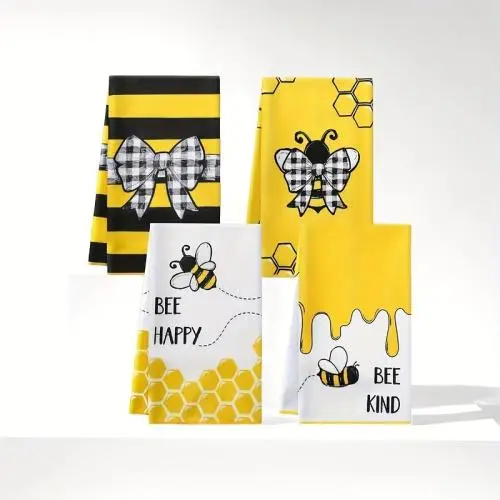 4er Set, Niedliche Bienenwaben Muster Küchenhandtücher, Cartoon Stil Gelbe Putzlappen, Küchen Dekoration Handtuch, Geschenk für Nachbarn, Putzmittel