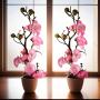 2pcs Artificial Plum Blossom Branches in Pots, Plastic Fake Flowers, Versatile Decoration for Home, Office, Tabletop, with No Battery Required, for Christmas, Halloween, Thanksgiving, Valentine's, Mother'S Day