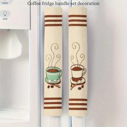 3pcs, Coffee Festival Kitchen Refrigerator Decorative Handle Cover Set Burlap Coffee Home Scene, Kitchen Scene Holiday Celebration Party Fridge Protector Cover Decoration