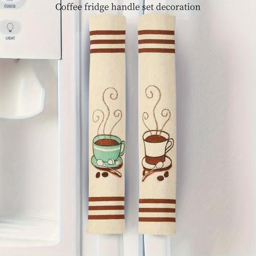 3pcs, Coffee Festival Kitchen Refrigerator Decorative Handle Cover Set Burlap Coffee Home Scene, Kitchen Scene Holiday Celebration Party Fridge Protector Cover Decoration