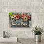 1pc Vintage Floral Welcome Metal Tin Sign - Nana's Place Rustic Aluminum Wall Art with Distressed Blue Background & Pink Flowers for Christmas, Holiday Home, Restaurant, Bar, Cafe, Garage Decor, 2D Flat, Perfect for Room Decor