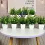 [9 Artificial Potted Plants Decor] Set Of 9 Artificial Potted Plants, Mini White Plastic Flower Pots For Decoration, Faux Green Plants For Home, Office, Bathroom, Bookshelf, And Desk Indoor Decoration, Spring Summer Decor