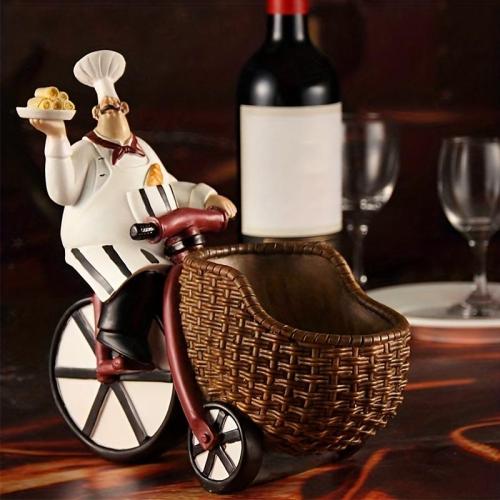 Chic Chef-Themed Bicycle Wine Rack - Resin Art & Craft for Home Bar and Kitchen Decor, Perfect for Room Decor