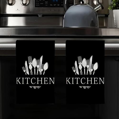 Soft & Absorbent 2pcs Microfiber Kitchen Towels - Spoon & Fork Design, Perfect for Drying Dishes & Hands - Ideal for Holiday Decor & Everyday Use