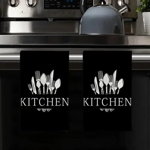Soft & Absorbent 2pcs Microfiber Kitchen Towels - Spoon & Fork Design, Perfect for Drying Dishes & Hands - Ideal for Holiday Decor & Everyday Use