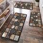 [Soft Kitchen Mat] 2/3 set Soft Flannel Kitchen Mat, Classic Geometric Stone Floor Rug | Vintage Country Style Rug, Farmhouse Kitchen Rug, Comfortable and Easy to Clean, Suitable for Bedroom Living Room Dining Room Kitchen Bathroom Entrance Laundry Room