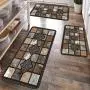 Weicher Küchenteppich | 2/3er Set aus Flanell, Klassischer geometrischer Steinboden-Teppich | Vintage Landhausstil Teppich | Küchentapete im Landhausstil, Komfortabel und leicht zu reinigen, geeignet für Schlafzimmer, Wohnzimmer, Esszimmer, Küche, Badezim