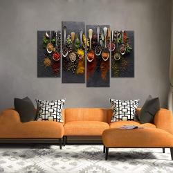 [Vintage Kitchen Canvas Art] 4 Pieces Vintage Canvas Wall Art - Kitchen Pictures Wall Decor - Couful Spice in Spoon Food Photos Painting On Canvas
