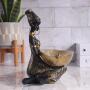 [African | Elegant] Golden-Leaf Elegant African Figurine Resin Tray Decor | Cultural Artwork, Handcrafted Look, Ideal for Home or Office Desktop | Versatile Indoor/Outdoor Use, Decorative Tray
