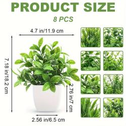 [Artificial Plants in White Pot] 8 Pack Small Artificial Plants - Fake Plants Potted in White Pot for Home Office Bedroom Desk Bathroom Shelf Farmhouse Decoration