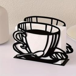 Elegant Black Iron Napkin Holder - Coffee Cup Design, Vertical Tabletop Paper Towel Clip for Home, Hotel & Cafe Decor
