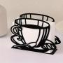 Elegant Black Iron Napkin Holder - Coffee Cup Design, Vertical Tabletop Paper Towel Clip for Home, Hotel & Cafe Decor