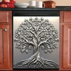 [Magnetic | Tree of Life] 1pc Magnetic Dishwasher Door Cover | Tree of Life Printed Theme Vinyl Art Print, Easy to Apply & Clean | Indoor Rectangular Dishwasher Trim, Kitchen Decor, 23.03 x 25.59 inches