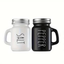 2pcs Vintage Glass 4.4OZ Farmhouse Salt And Pepper Shaker Set With Handle And Stainless Steel Lid